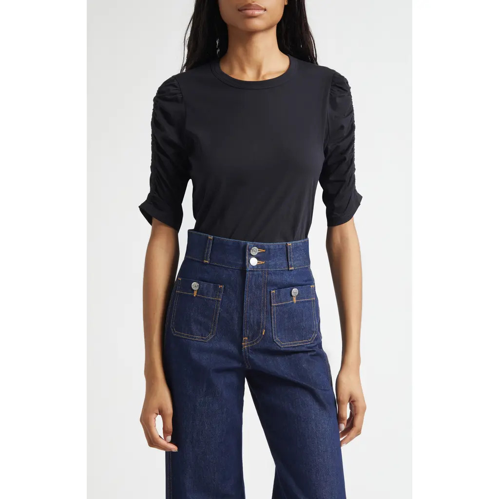 Veronica Beard Waldorf Ruched Sleeve T-Shirt in Black at Nordstrom, Size Small | Nordstrom