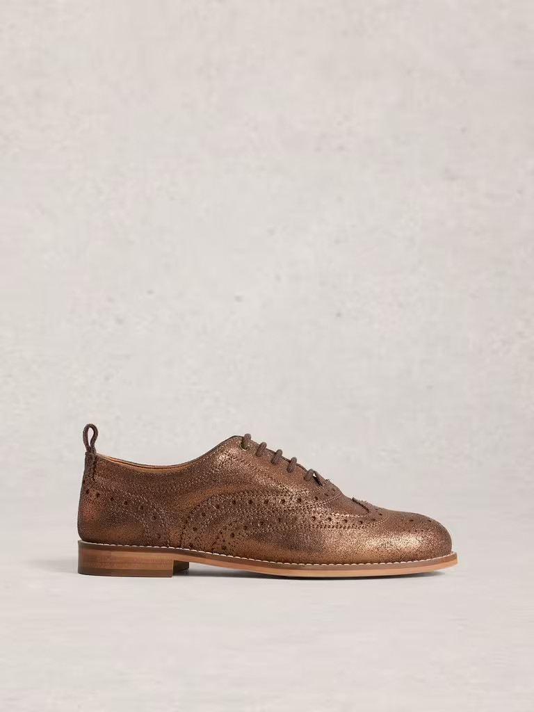Thistle Lace Up Brogues in GOLD TONE METALLIC | White Stuff UK