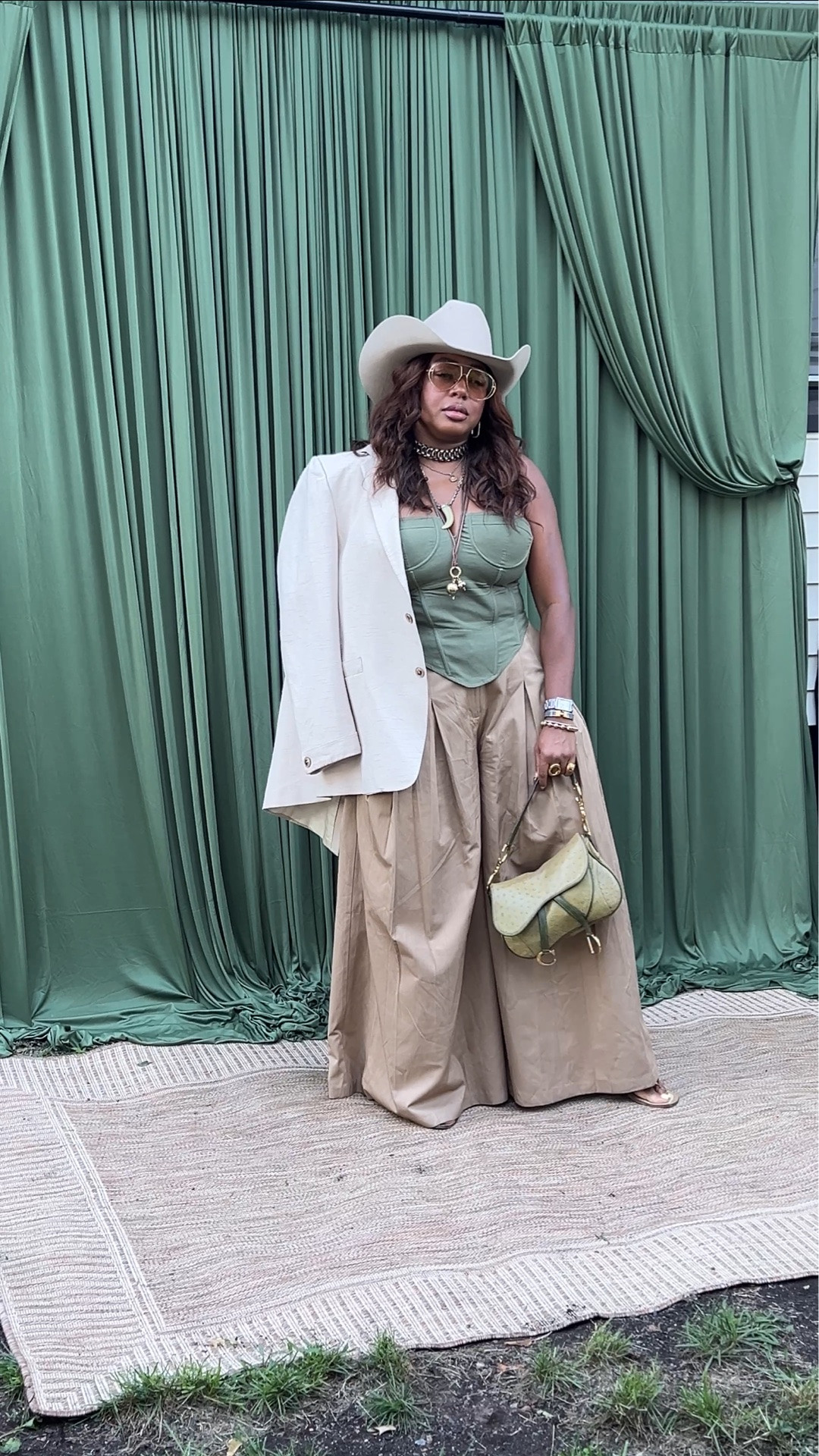 I love how this look came together for my friend’s summer soirée, themed Neutral Luxury. The dress code called for nudes and olive, so I played with proportion, texture and shape. The fitted corset top balances the oversized blazer and wide-leg pants, while the cowboy hat adds an unexpected touch that somehow makes the whole thing feel even more intentional. Exactly how I like to do neutrals: texture, proportion, and one strong point of view.

#LTKgrwm #LTKootd #LTKdayinmylife