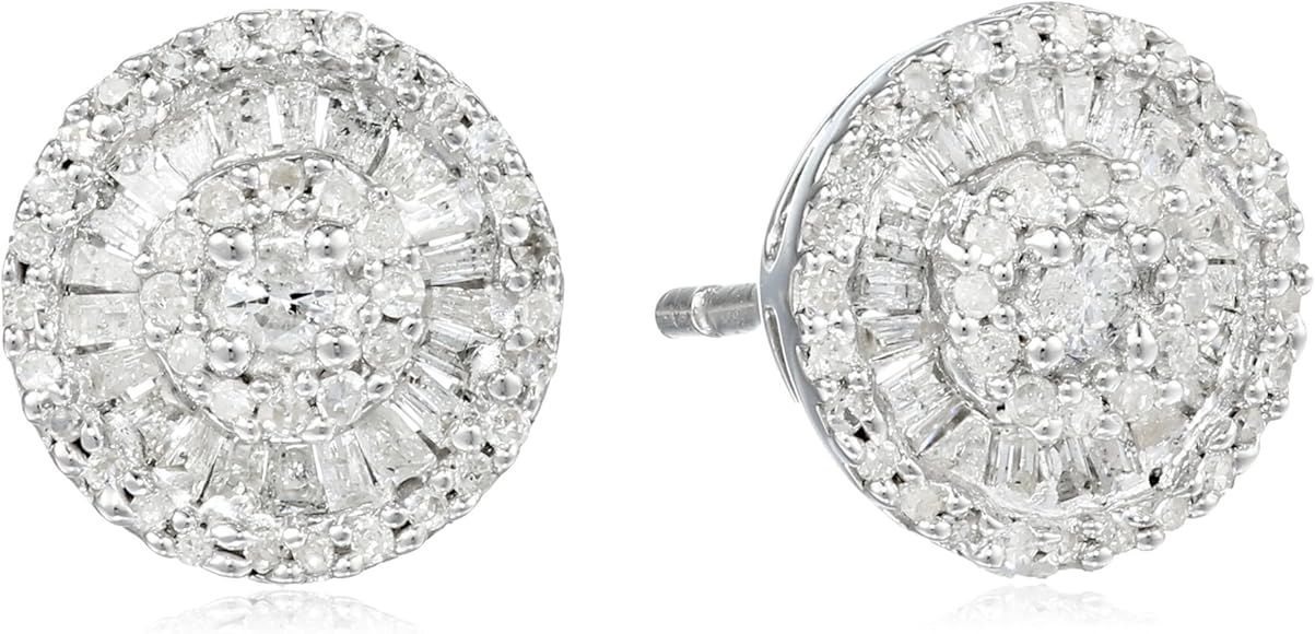 Amazon Collection Sterling Silver Diamond Round Stud Earrings (1/2 cttw) | Amazon (US)