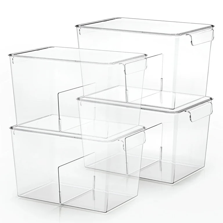 Stackable Clear Storage Bins with Lids, Large Plastic Storage Bins w Handle, Acrylic Pantry Organ... | Walmart (US)