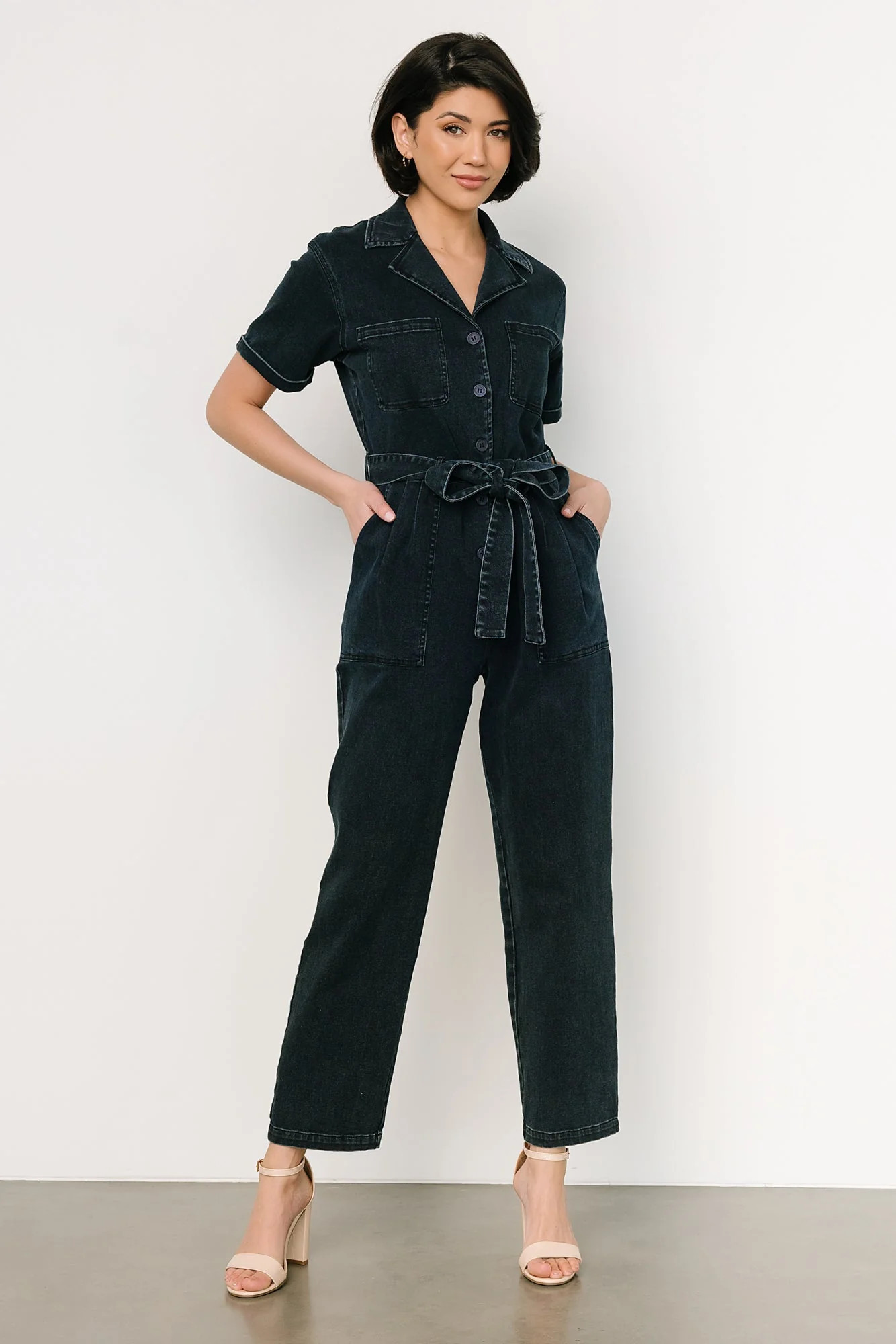 Geneva Button Jumpsuit | Washed Black | Baltic Born