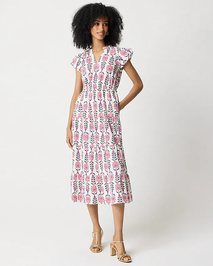 Printed V-neck puff-sleeve maxi dress | J.Crew Factory