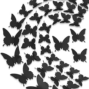 Ryangic 3D Butterfly Wall Decor 48pcs Black Polished Butterflies Wall Stickers 3 Sizes Durable Bu... | Amazon (US)