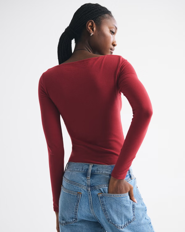 Women's Bra-Free Cotton-Blend Seamless Fabric Deep-V Bodysuit | Women's 25% Off Select Styles | A... | Abercrombie & Fitch (US)