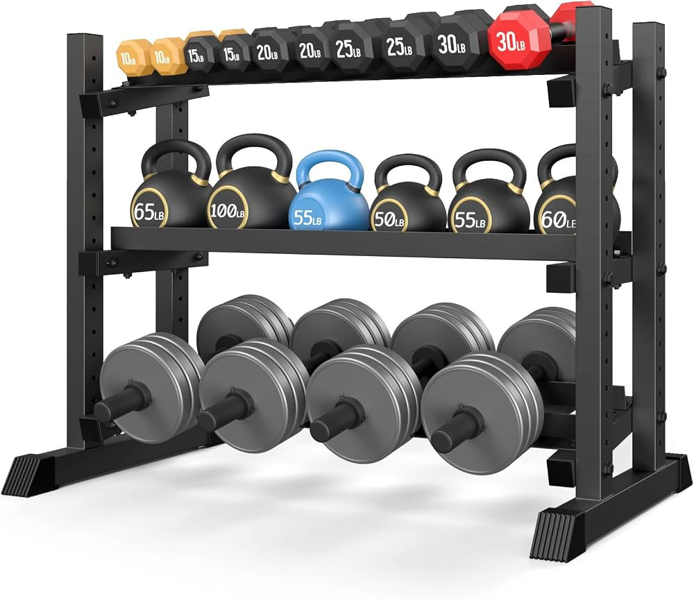 3-Tier Dumbbell Rack, 1200LB Capacity Adjustable Weight Rack for Home Gym, Heavy-Duty Weight Stan... | Amazon (US)