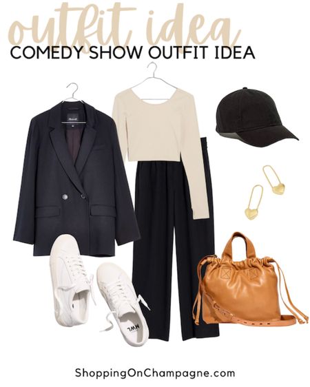 Perfect for night with friends or date night! You can wear this outfit to a comedy club, trivia night, or the movies. Start with a cropped tee and add an oversized blazer and wide legged pants. Complete the look with white sneakers, a baseball hat, gold earrings, and a chic bag.✨


#LTKstyletip #LTKSeasonal #LTKFind