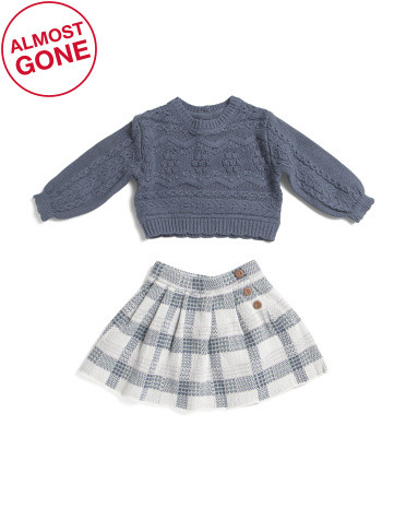 Infant Girls 2pc Sweater And Plaid Pleated Skirt Set | TJ Maxx
