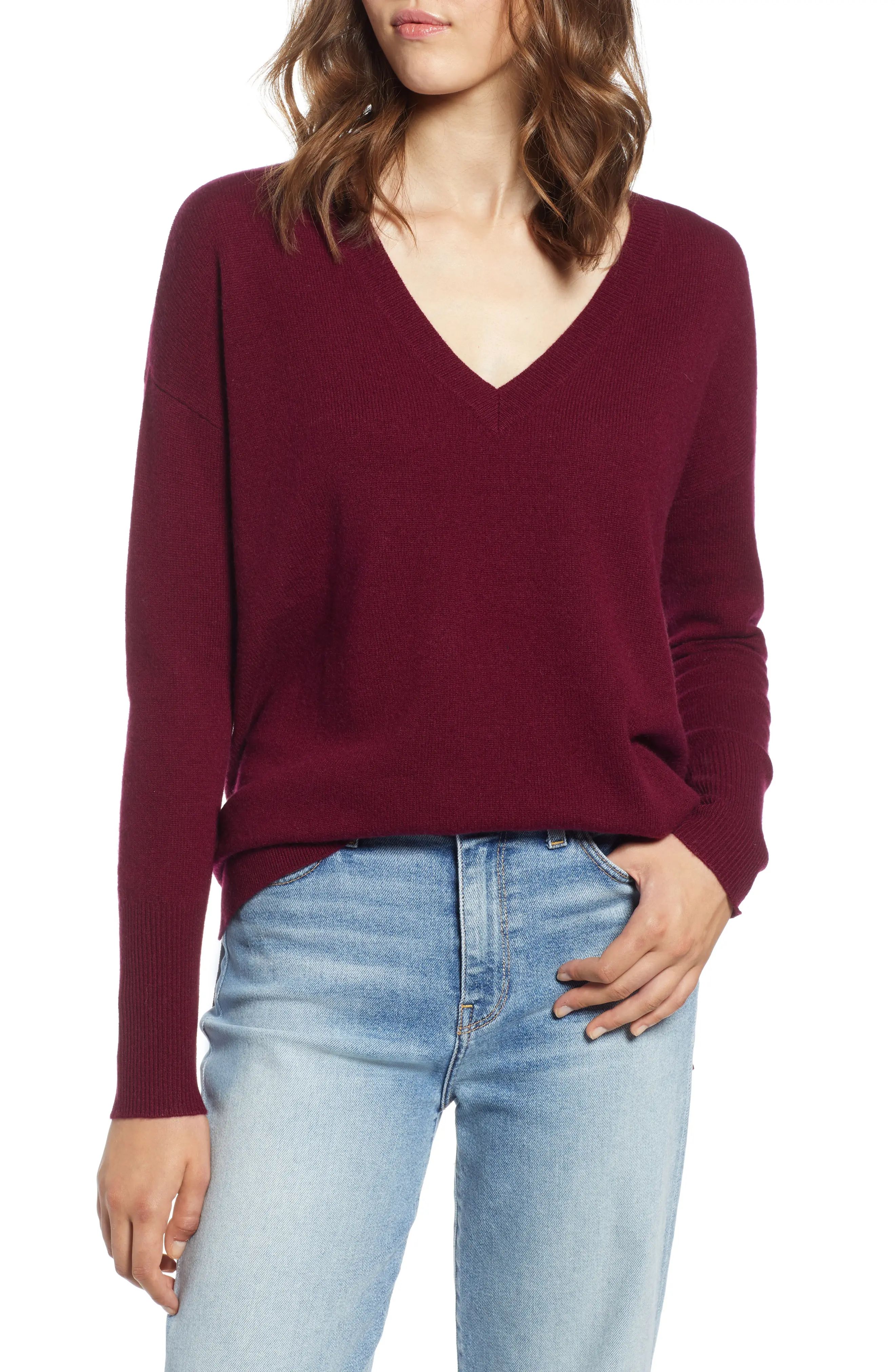 Halogen® Relaxed V-Neck Cashmere Sweater (Regular & Petite) | Nordstrom
