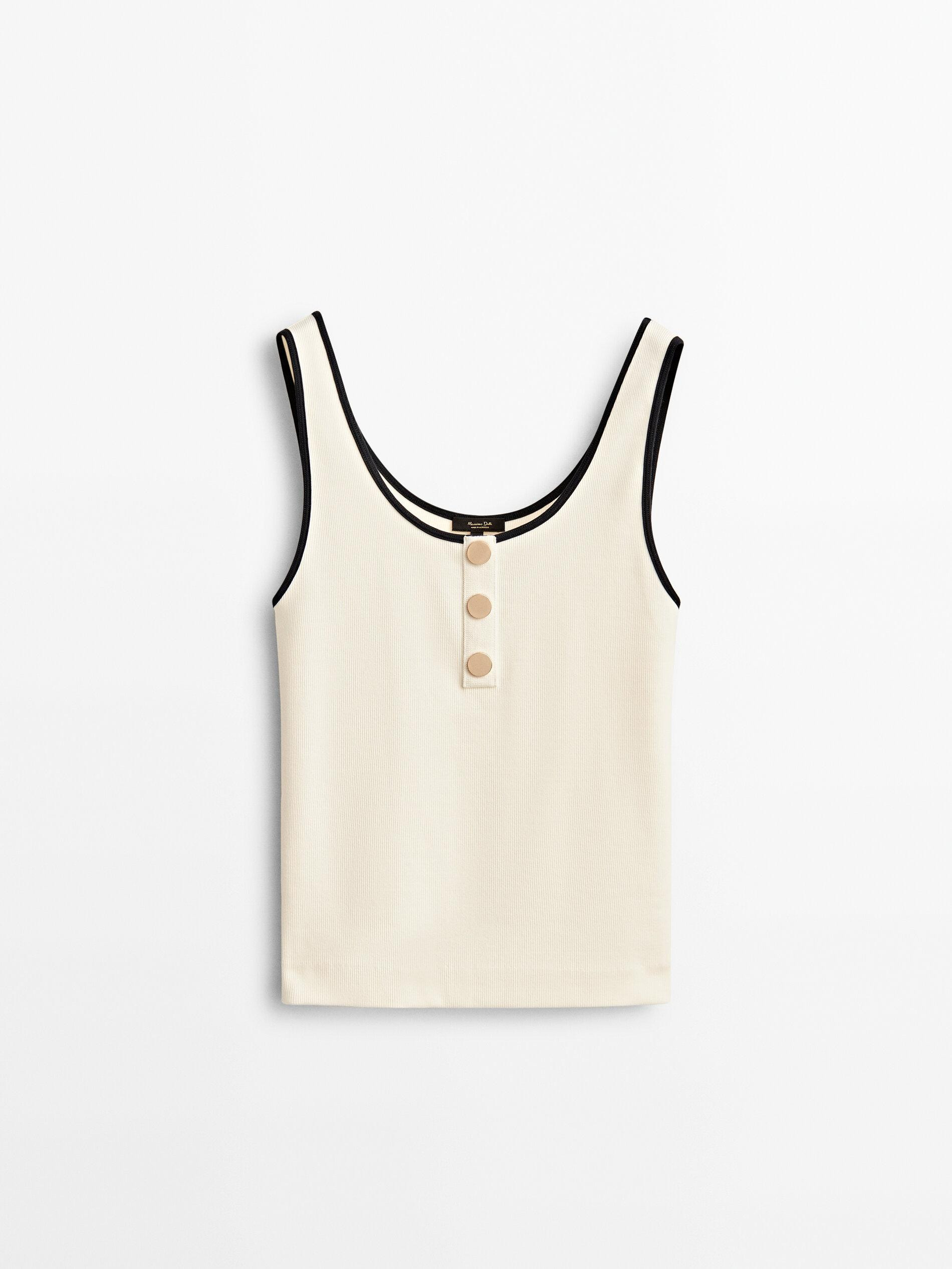 Contrast ribbed top with straps and buttons | Massimo Dutti UK