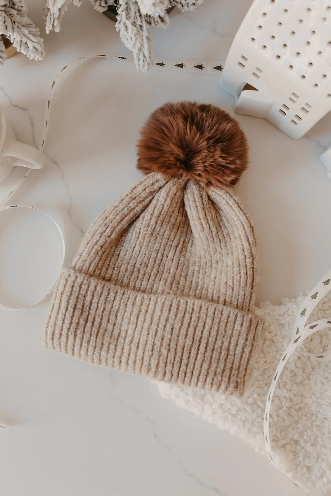 Cozy Khaki Ribbed Pom Pom Beanie | Magnolia Boutique | Magnolia Boutique
