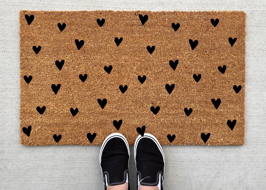 Hearts Valentine's Day doormat, Valentine's decor, personalized doormat, funny doormat, welcome m... | Etsy (US)