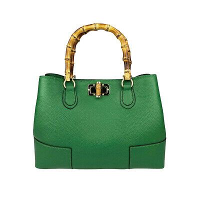 Women's bag Genuine leather Made in Italy Bamboo Handle FG Green  | eBay | eBay US