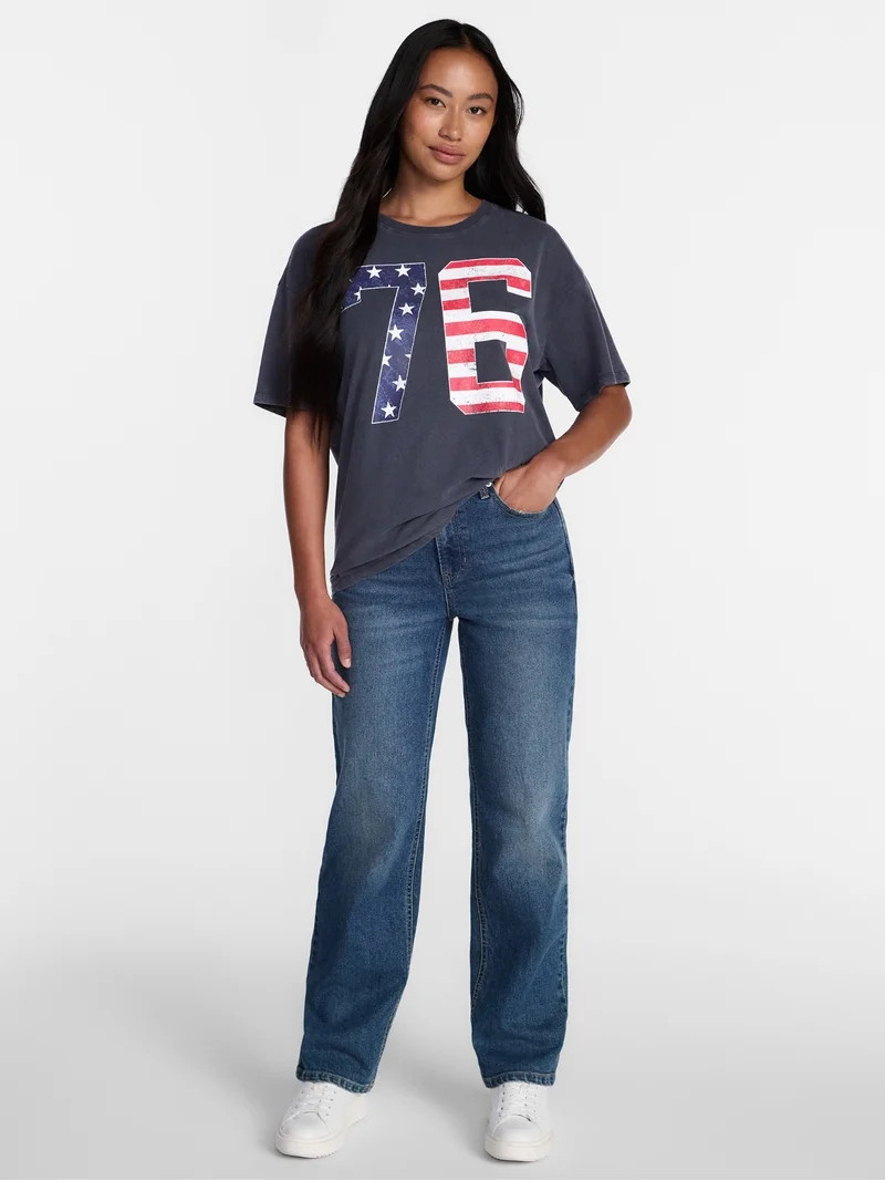 Americana 76 Women's Graphic Cotton Tee with Short Sleeves from Way to Celebrate, Sizes XXS-XXL | Walmart (US)