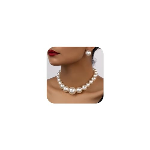 Faux Pearl Choker Necklaces for Women Big Pearl Necklace Chunky Pearl Necklace Exaggerated Large Pearl Choker Necklace Dainty Statement Bride Wedding Jewelry Gifts (A-pearl) | Amazon (US)