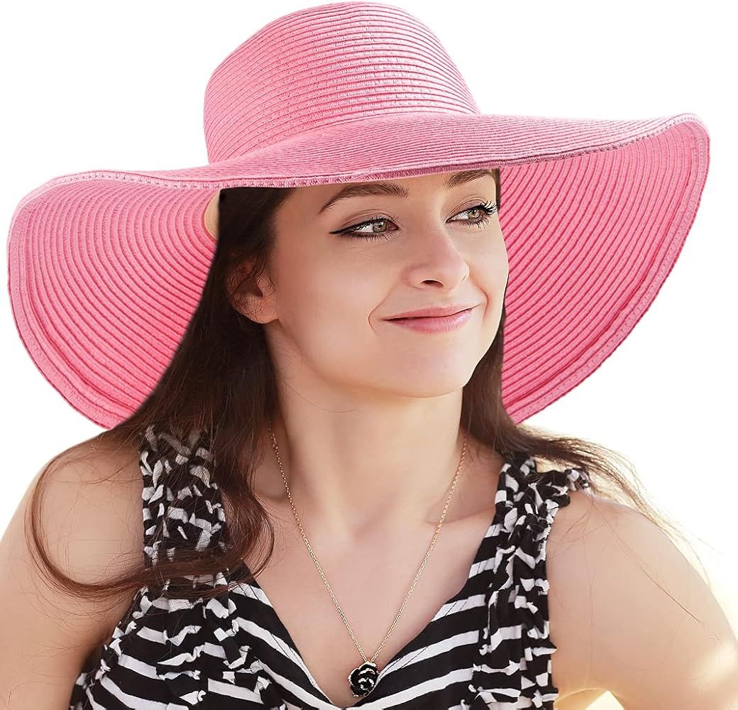 Women's Wide Brim Sun Hat - Sun Protection Floppy Straw Hat Summer Beach Hat | Amazon (US)