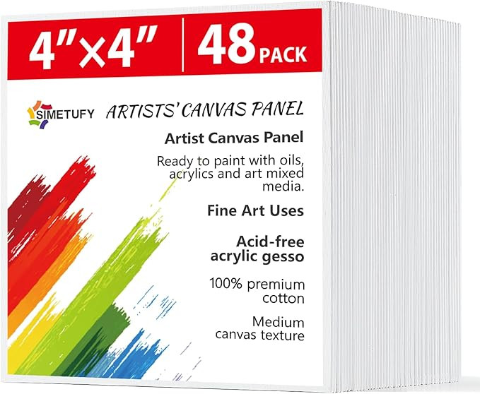 Simetufy 48 Pack 4x4 Inch Mini Canvas Boards 100% Cotton Primed Painting Panels, Acid-Free for Oi... | Amazon (US)