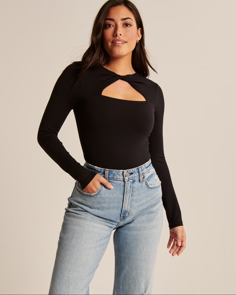Long-Sleeve Seamless Fabric Twist Cutout Bodysuit | Abercrombie & Fitch (US)