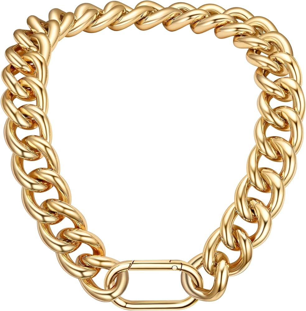 Chunky Gold Necklace for Women, 14K Gold Cuban Chain with Oval Spring Ring, 13MM/16MM/23MM 14K Go... | Amazon (US)