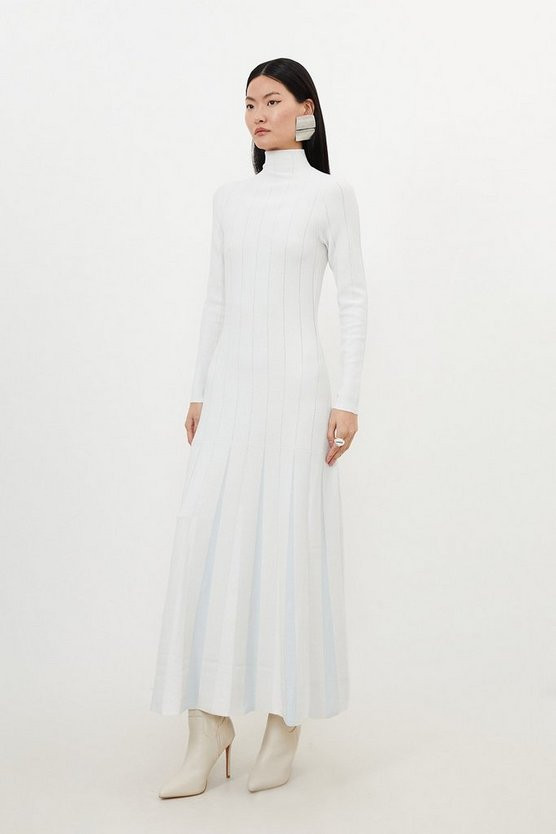 Viscose Blend Jacquard Knit Pleated Midaxi Dress | Karen Millen US