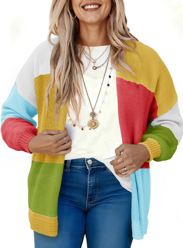 Saodimallsu Womens Boho Cardigans Colorful Long Sleeve Cardigan Open Front Sweaters Chunky Knit C... | Amazon (US)