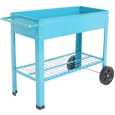 43" Raised Garden Bed Cart with Wheels - Blue Galvanized Steel - Sunnydaze Decor | Target