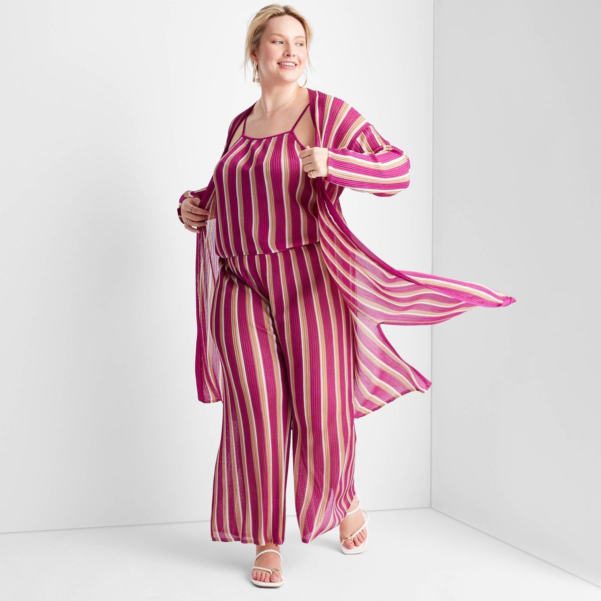 Women's Striped Open-Front Duster Cardigan - Future Collective™ with Jenny K. Lopez Pink | Target