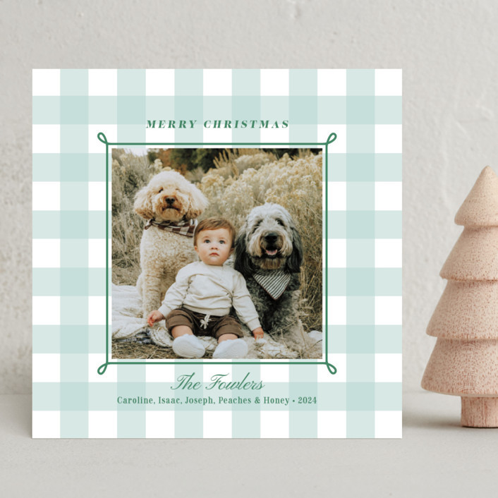 "Festive gingham plaid" - Customizable Christmas Photo Cards in Green by Alston Foster. | Minted