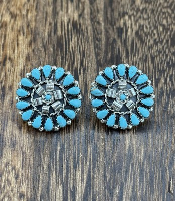 Native American Navajo Handmade Sterling Silver Turquoise Cluster Post earrings | eBay US