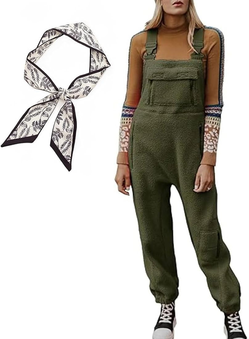 DHZLH Women's Fleece Warm Overalls Loose Casual Jumpsuits, Sherpa Fleece Overalls Fuzzy Overalls ... | Amazon (US)