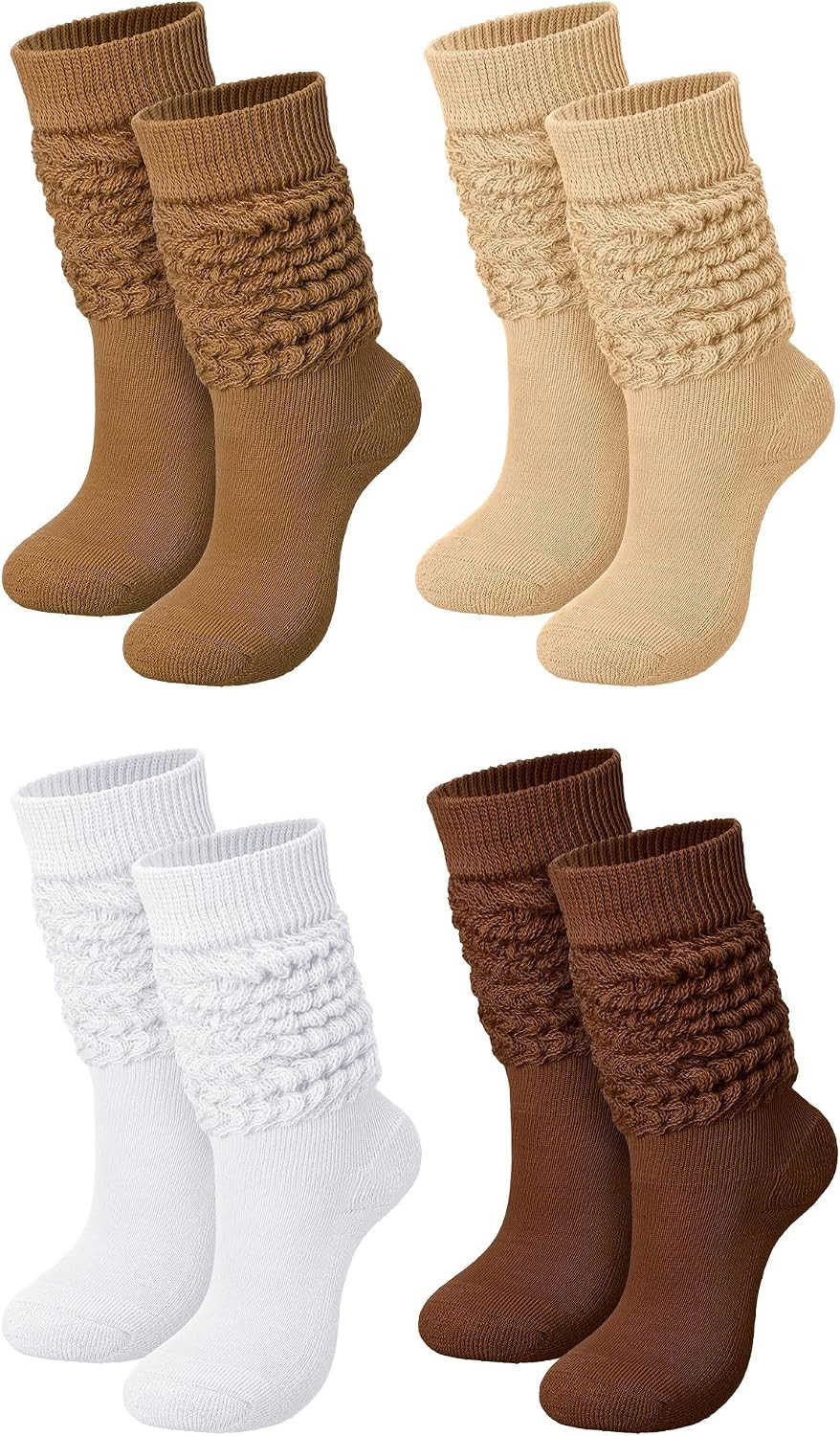 Janmercy 4 Pairs Slouch Socks for Women Girls Bulk Stacked Socks Boot Socks 80s 90s Neon Slouch Socks Knit Scrunchie Socks (Earth Tone Color,Medium) | Amazon (US)
