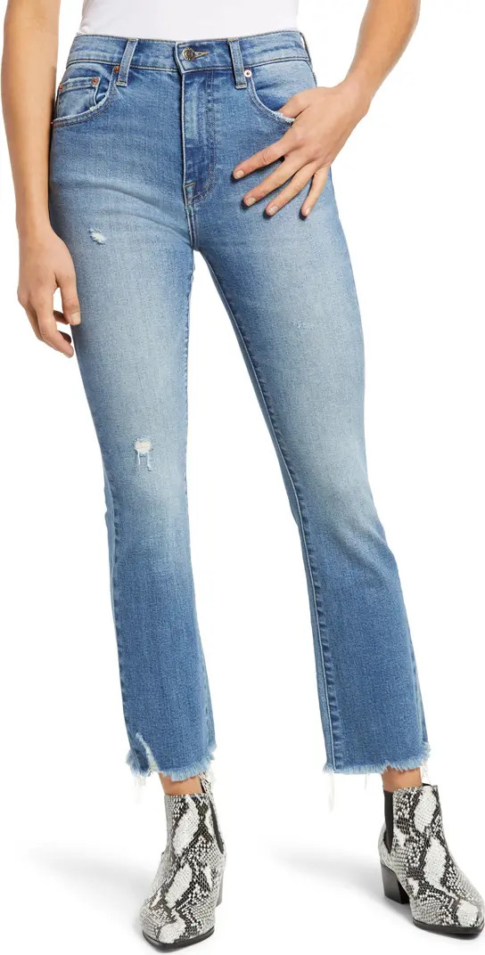 Distressed High Waist Bitten Raw Hem Bootcut Jeans | Nordstrom