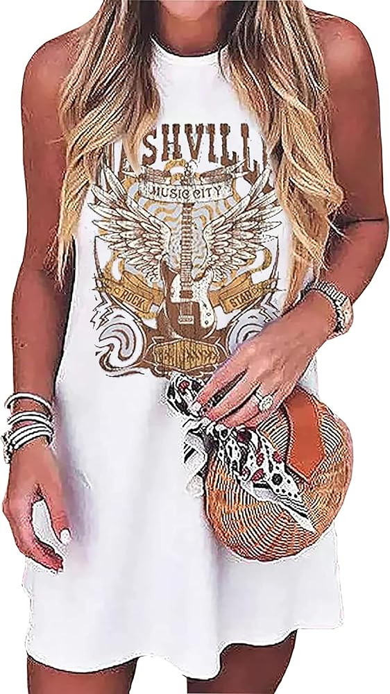 Women Nashville Music City Mini Dress Retro Western Country Music Rock Band Graphic Bodycon Mini ... | Amazon (CA)