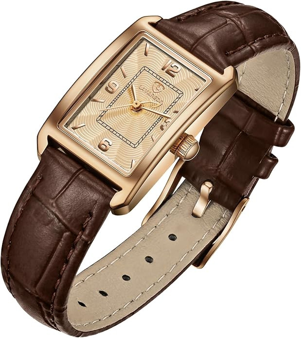 Women's Leather Strap Watch Dainty Elegant Womens Watches Classic Vintage Retro Square Ladies Qua... | Amazon (US)