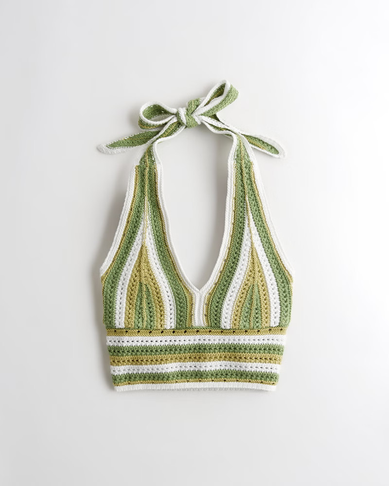 Crop Crochet Multi-Way Halter Sweater Tank | Hollister (US)
