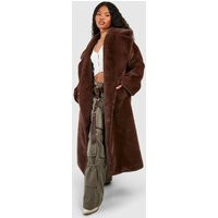 Womens Double Breasted Faux Fur Coat - Brown - 4 | boohoo (US & Canada)
