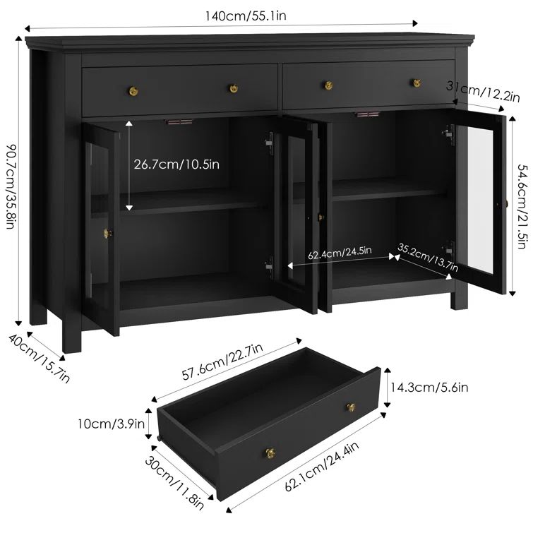 Dasir 55.1" Sideboard with 2 Drawers & 2 Cabinet | Wayfair North America