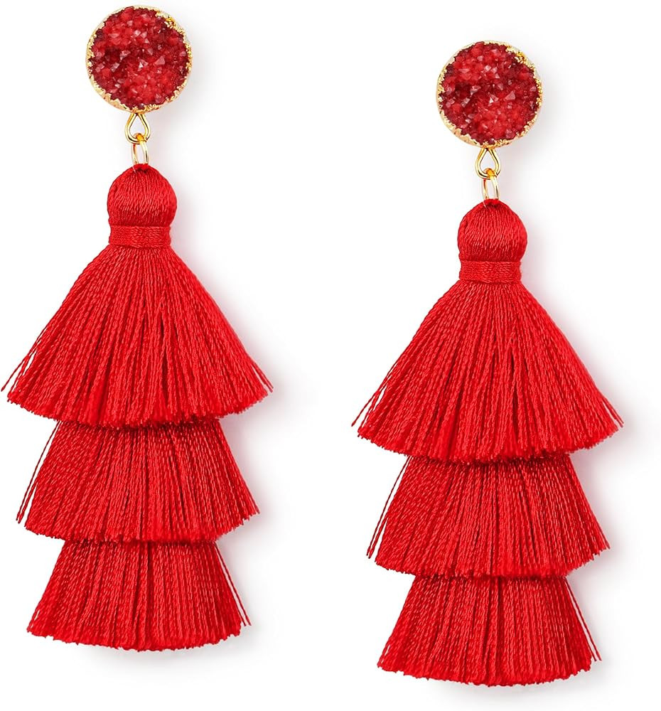 Me&Hz Colorful Layered Tassel Earrings Bohemian Statement Tiered Tassel Big Dangle Drop Earrings ... | Amazon (US)