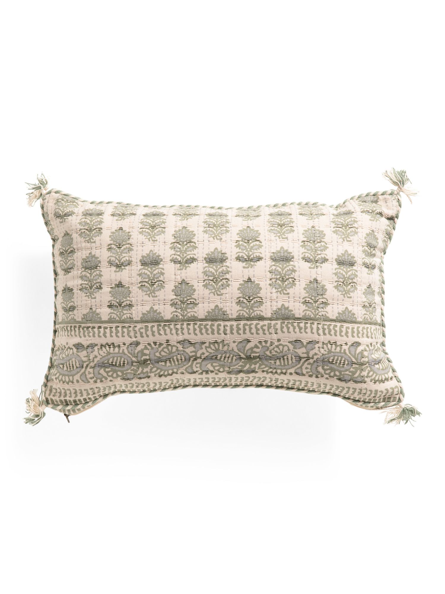 13x21 Indoor And Outdoor Block Print Pillow With Tassels | TJ Maxx