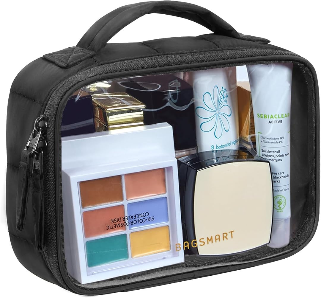 BAGSMART Clear TSA-Approved Toiletry Bag, Large Opening Quart Sized Makeup Bag with Handle, Doubl... | Amazon (US)