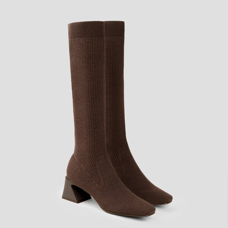 Square-Toe Block Heel Knee-High Boots | VIVAIA