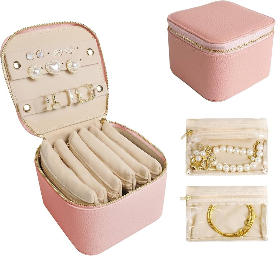Travel Jewelry Case, Small Travel Jewelry Box with 6 Velvet Jewelry Bag Mini Pouch, Portable Trav... | Amazon (US)
