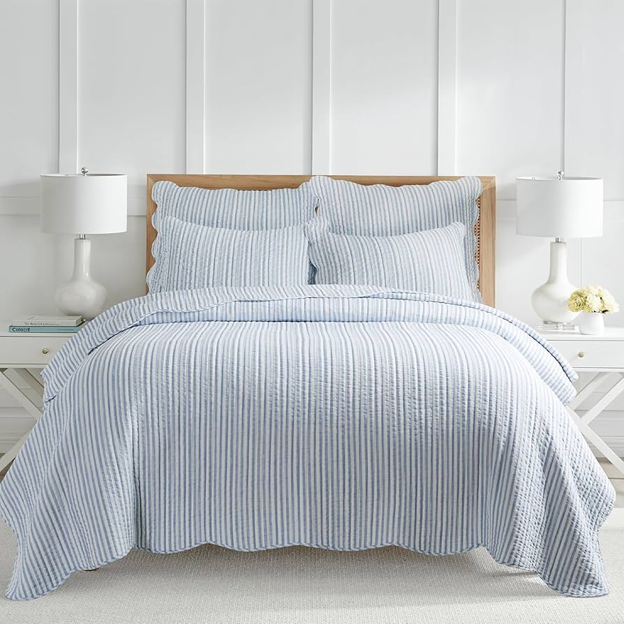 Levtex Home - Martha Stripe Quilt Set - Full/Queen Quilt and Two Standard Shams - Stripe - Blue W... | Amazon (US)