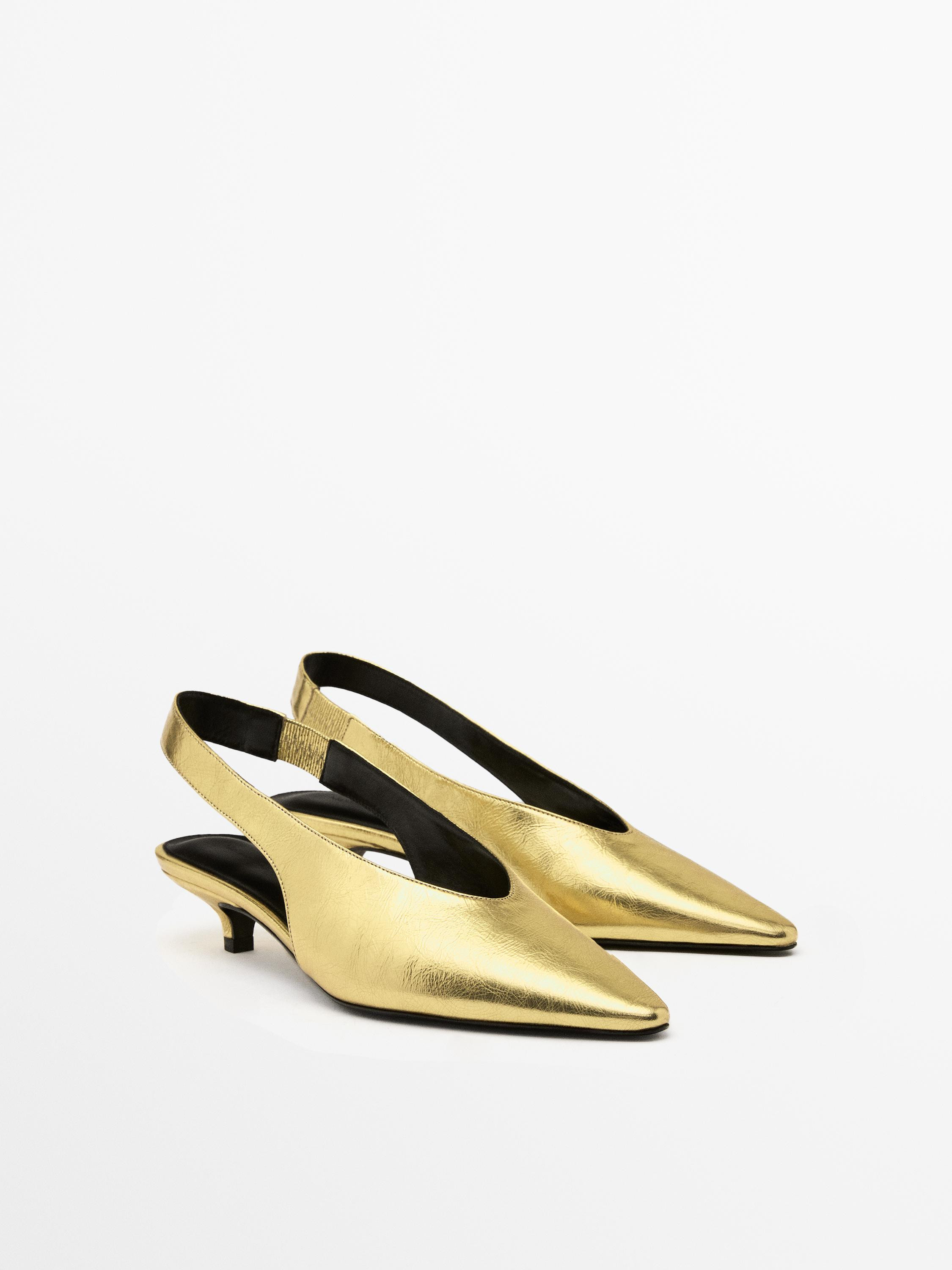 Gold high-heel slingback shoes | Massimo Dutti US