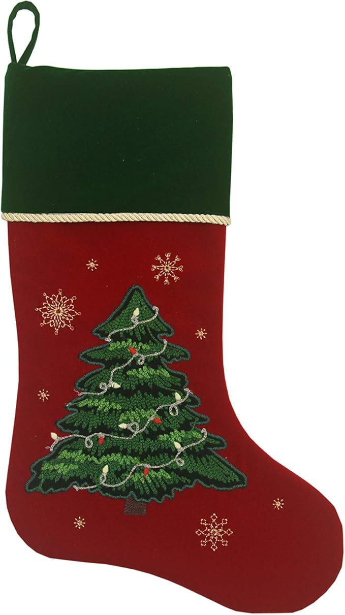 Comfy Hour Joyful Holiday Collection 20" Winter Christmas Tree Stocking Red, Polyresin | Amazon (US)