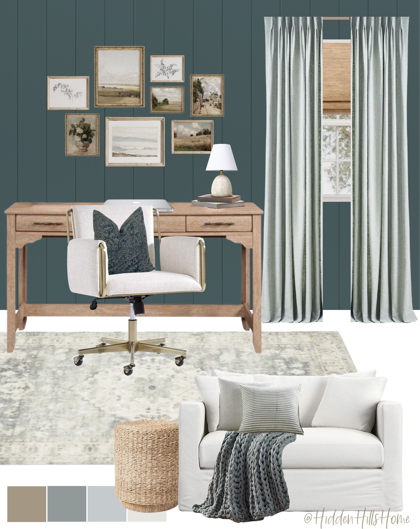 Home office, office desk, home office mood board, home office decor ideas, office inspiration #homeoffice 

This home office also features a twin sleeper sofa if you want it to also function as a guest bedroom 

Wall color is SW Still Water

#LTKHome #LTKSaleAlert #LTKSeasonal