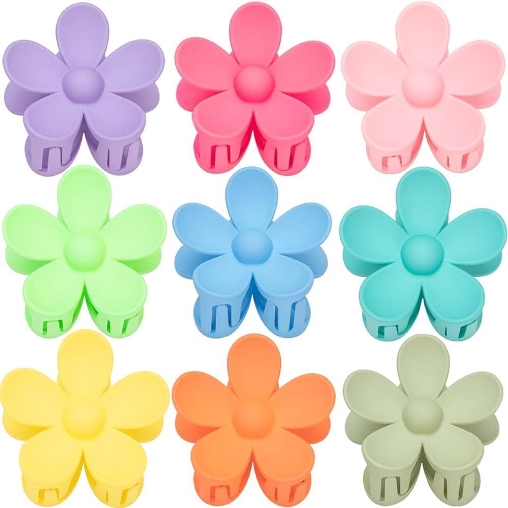 Claw Clips, 9 PCS Matte Flower Claw Clips, Large Hair Claw Clips For Women Thick Hair, Non Slip 9... | Amazon (US)