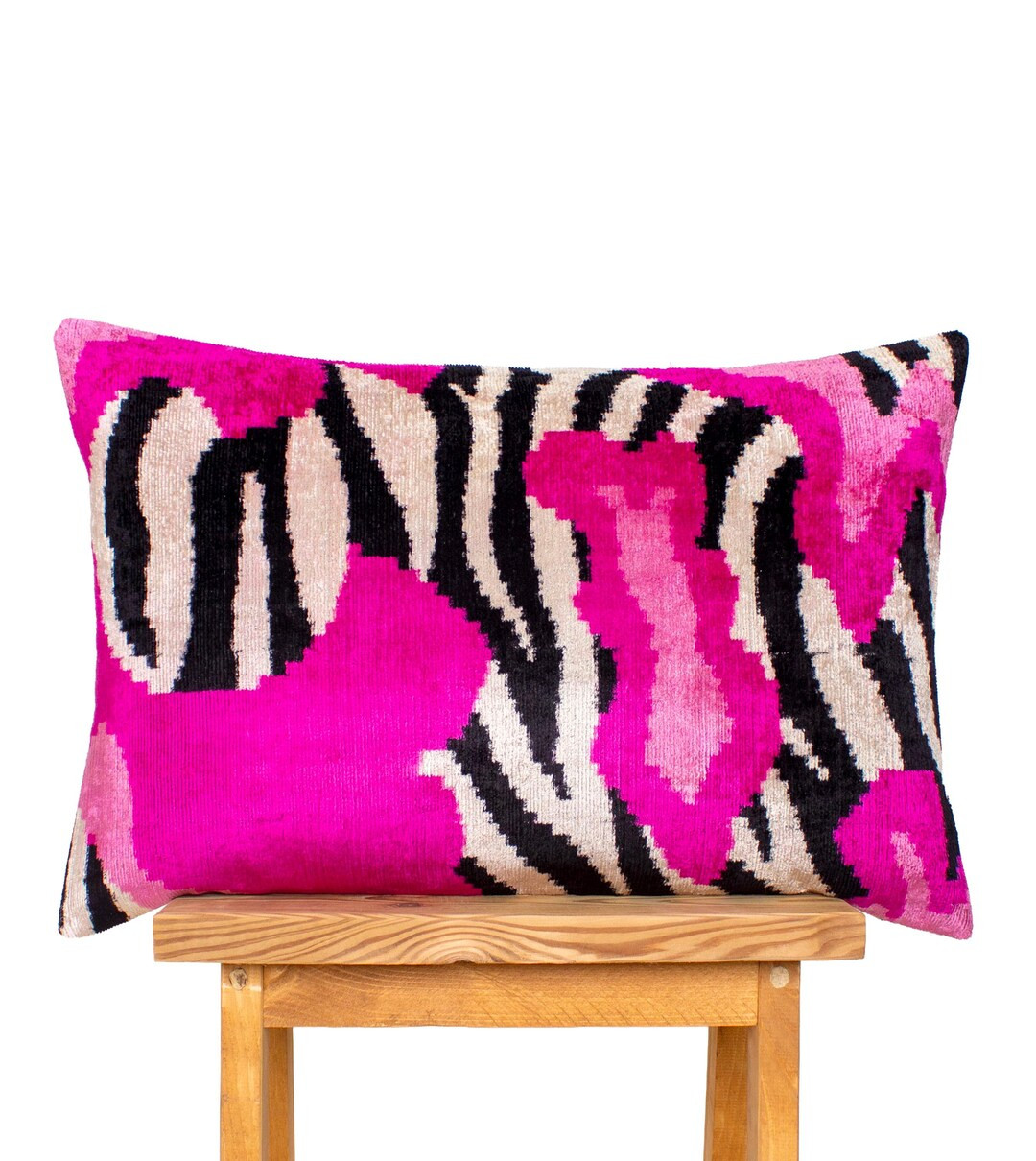 Pink Zebra Ikat Pillow Cover: Handmade Silk Velvet Cushion - Etsy | Etsy (US)