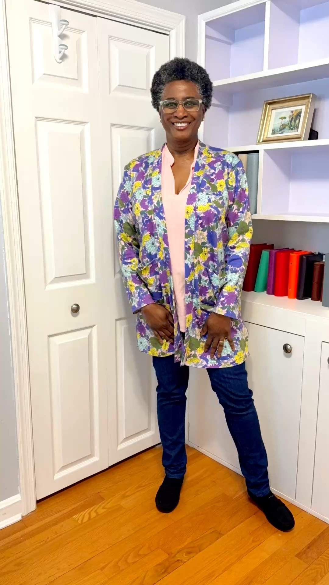 It’s the last day of MeMadeMay and I made  (almost) everything in this pic. Jeans, tops, and cardigan all made by me. But a good outfit formula is a patterned or printed cardigan (long enough to cover the top) over a solid top along with the jeans of your choice. These are skinny jeans. Fashion over 50, DIY fashion

#LTKOver40 #LTKdayinmylife #LTKootd