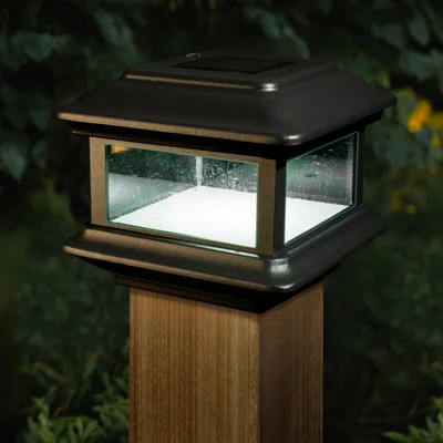 Solar Powder Coated Black Solar Powered Integrated LED Aluminum 4 in. x 4 in. Fence Post Cap Light | Wayfair North America